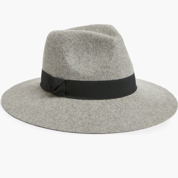 NWT Nordstrom Floppy Wool Panama Hat Gray w/ Black Ribbon Band One Sz Adjustable